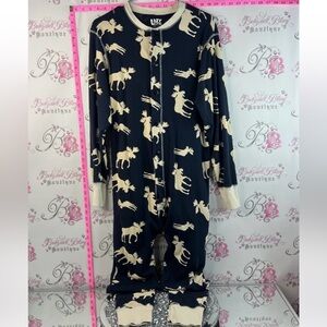 Lazy One Onsie pj pants moose’s Navy and Cream Moose Print Footed Pajamas